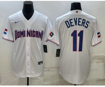 Men's Dominican Republic Baseball #11 Rafael Devers 2023 White World Baseball Classic Stitched Jerseys