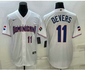 Mens Dominican Republic Baseball #11 Rafael Devers Number 2023 White World Baseball Classic Stitched Jersey