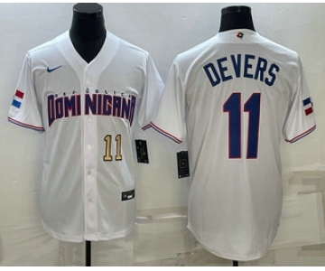 Men's Dominican Republic Baseball #11 Rafael Devers Number 2023 White World Baseball Classic Stitched Jerseys