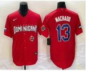 Men's Dominican Republic Baseball #13 Manny Machado 2023 Red World Classic Stitched Jersey