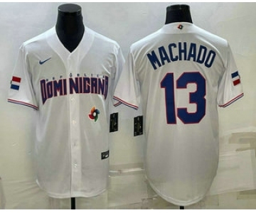 Men's Dominican Republic Baseball #13 Manny Machado 2023 White World Baseball Classic Stitched Jersey