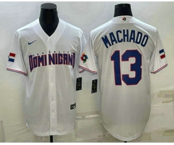 Men's Dominican Republic Baseball #13 Manny Machado 2023 White World Baseball Classic Stitched Jerseys