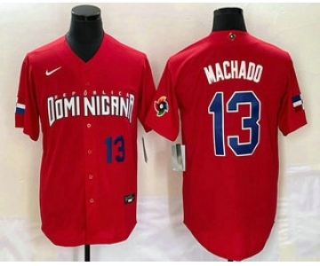 Men's Dominican Republic Baseball #13 Manny Machado Number 2023 Red World Classic Stitched Jerseys