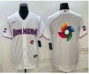 Men's Dominican Republic Baseball 2023 White World Baseball Big Logo With Patch Classic Stitched Jersey