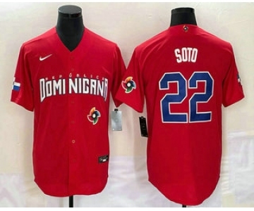 Men's Dominican Republic Baseball #22 Juan Soto 2023 Red World Classic Stitched Jerseys