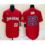 Mens Dominican Republic Baseball #22 Juan Soto Number 2023 Red World Classic Stitched Jersey