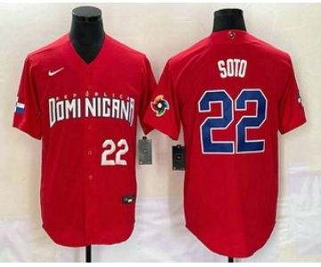 Mens Dominican Republic Baseball #22 Juan Soto Number 2023 Red World Classic Stitched Jersey