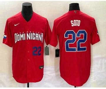 Men's Dominican Republic Baseball #22 Juan Soto Number 2023 Red World Classic Stitched Jerseys