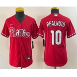 Youth Philadelphia Phillies #10 JT Realmuto Red Stitched MLB Cool Base Nike Jersey