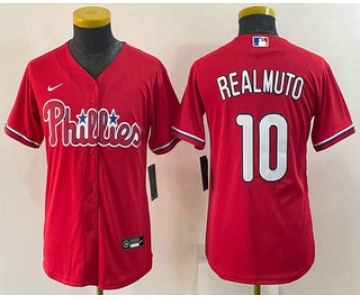 Youth Philadelphia Phillies #10 JT Realmuto Red Stitched MLB Cool Base Nike Jersey