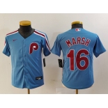 Youth Philadelphia Phillies #16 Brandon Marsh Light Blue Cooperstown Cool Base Jersey