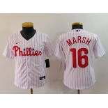 Youth Philadelphia Phillies #16 Brandon Marsh White Pinstripe Stitched Cool Base Jersey