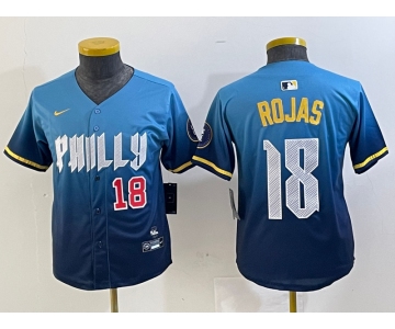 Youth Philadelphia Phillies #18 Johan Rojas Blue 2024 City Connect Limited Stitched Jerseys