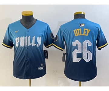 Youth Philadelphia Phillies #26 Chase Utley Blue 2024 City Connect Limited Stitched Jersey