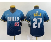 Youth Philadelphia Phillies #27 Aaron Nola Number Blue 2024 City Connect Limited Stitched Jersey