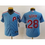 Youth Philadelphia Phillies #28 Alec Bohm Light Blue Cooperstown Cool Base Jersey