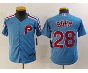 Youth Philadelphia Phillies #28 Alec Bohm Light Blue Cooperstown Cool Base Jersey