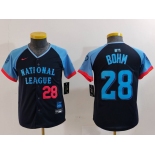 Youth Philadelphia Phillies #28 Alec Bohm Number Navy 2024 All Star Limited Stitched Jersey