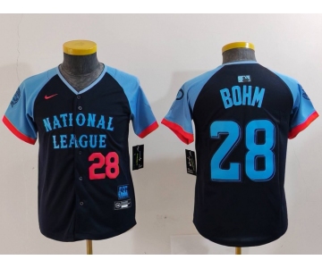 Youth Philadelphia Phillies #28 Alec Bohm Number Navy 2024 All Star Limited Stitched Jersey