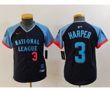 Youth Philadelphia Phillies #3 Bryce Harper Number Navy 2024 All Star Limited Stitched Jersey