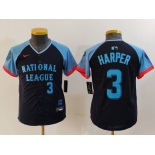 Youth Philadelphia Phillies #3 Bryce Harper Number Navy 2024 All Star Limited Stitched Jerseys