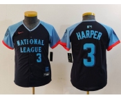 Youth Philadelphia Phillies #3 Bryce Harper Number Navy 2024 All Star Limited Stitched Jerseys