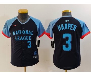 Youth Philadelphia Phillies #3 Bryce Harper Number Navy 2024 All Star Limited Stitched Jerseys