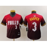 Youth Philadelphia Phillies #3 Bryce Harper Number Red 2024 City Connect Limited Jersey