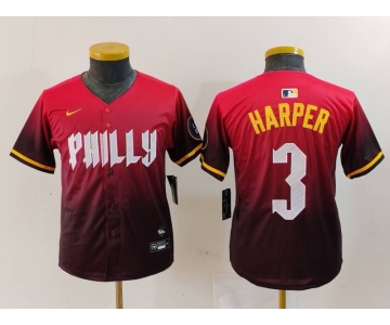 Youth Philadelphia Phillies #3 Bryce Harper Red 2024 City Connect Limited Jersey