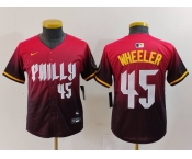 Youth Philadelphia Phillies #45 Zack Wheeler Number Red 2024 City Connect Limited Jersey