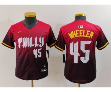 Youth Philadelphia Phillies #45 Zack Wheeler Number Red 2024 City Connect Limited Jersey