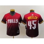 Youth Philadelphia Phillies #45 Zack Wheeler Red 2024 City Connect Limited Jersey