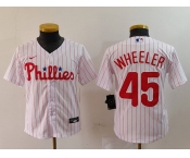 Youth Philadelphia Phillies #45 Zack Wheeler White Pinstripe Stitched Cool Base Jersey