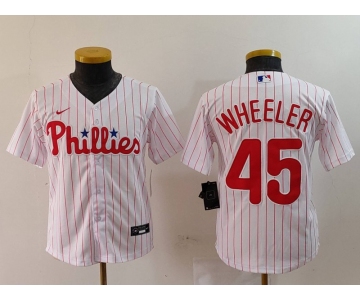 Youth Philadelphia Phillies #45 Zack Wheeler White Pinstripe Stitched Cool Base Jersey