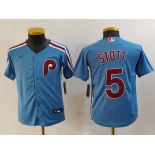 Youth Philadelphia Phillies #5 Bryson Stott Light Blue Cooperstown Cool Base Jersey