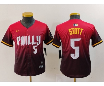 Youth Philadelphia Phillies #5 Bryson Stott Number Red 2024 City Connect Limited Jersey