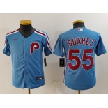 Youth Philadelphia Phillies #55 Ranger Suarez Light Blue Cooperstown Cool Base Jersey