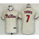 Youth Philadelphia Phillies #7 Trea Turner Cream Stitched MLB Cool Base Nike Jersey