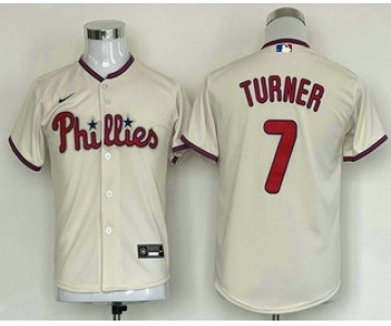 Youth Philadelphia Phillies #7 Trea Turner Cream Stitched MLB Cool Base Nike Jersey