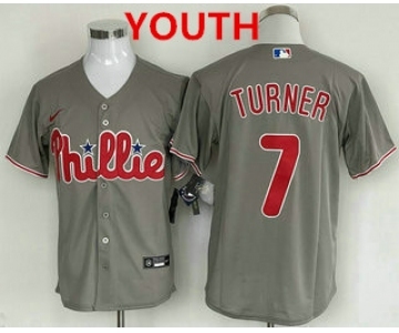 Youth Philadelphia Phillies #7 Trea Turner Grey Cool Base Stitched Baseball Jersey