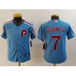 Youth Philadelphia Phillies #7 Trea Turner Light Blue Cooperstown Cool Base Jersey