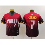 Youth Philadelphia Phillies #7 Trea Turner Number Red 2024 City Connect Limited Jersey