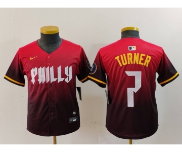 Youth Philadelphia Phillies #7 Trea Turner Red 2024 City Connect Limited Jersey