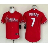 Youth Philadelphia Phillies #7 Trea Turner Red Cool Base Stitched Baseball Jersey