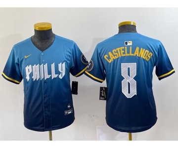 Youth Philadelphia Phillies #8 Nick Castellanos Blue 2024 City Connect Limited Stitched Jersey