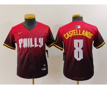 Youth Philadelphia Phillies #8 Nick Castellanos Red Red 2024 City Connect Limited Jersey