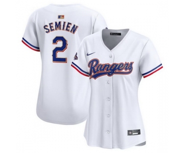 Women Texas Rangers 2 Marcus Semien White 2024 Gold Collection Stitched Baseball Jersey