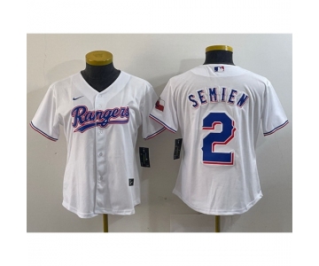 Women Texas Rangers 2 Marcus Semien White With Patch Stitched Baseball Jersey