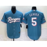 Women Texas Rangers #5 Corey Seager Light Blue Stitched MLB Cool Base Nike Jersey