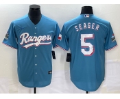 Women Texas Rangers #5 Corey Seager Light Blue Stitched MLB Cool Base Nike Jersey